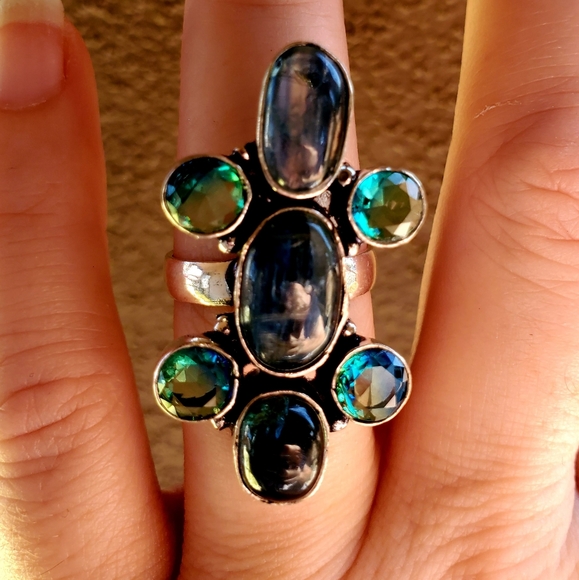 New Kyanite & Bi-Color Tourmaline 925 Silver Ring. - Picture 5 of 11